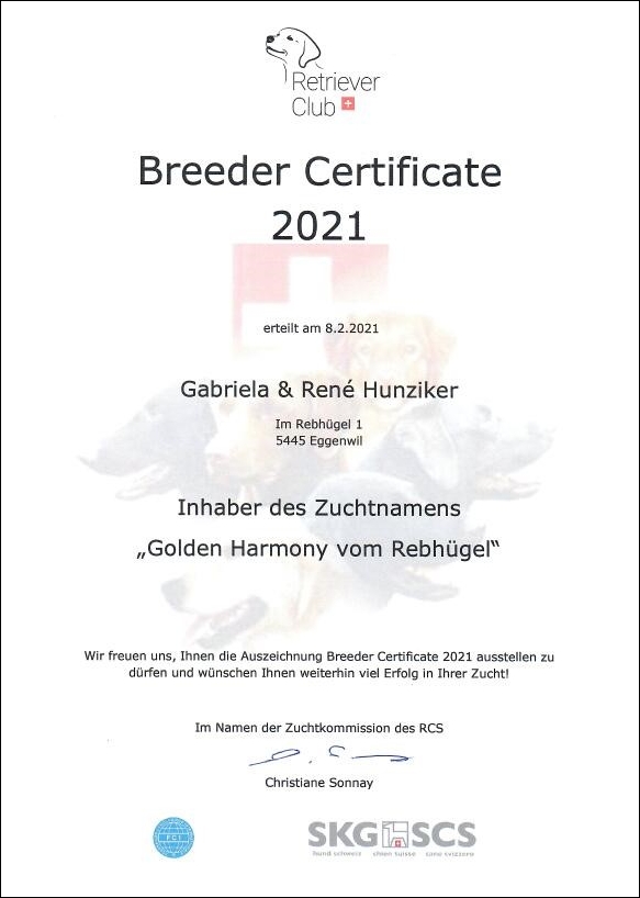 RCS Breeder Certificate 2021